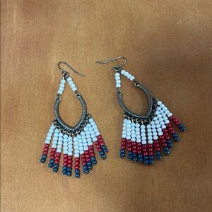 Elegant Beaded Dangle Earrings - Red, White, and Blue